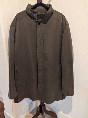 Sanyo Men's Olive Green Stand-Collar Over Coat - Size XL